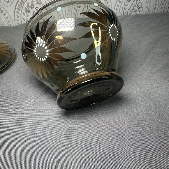 Vintage Bohemian Czech Iridescent Glass Covered Candy Dish Gold Flowers - Picture 6 of 7